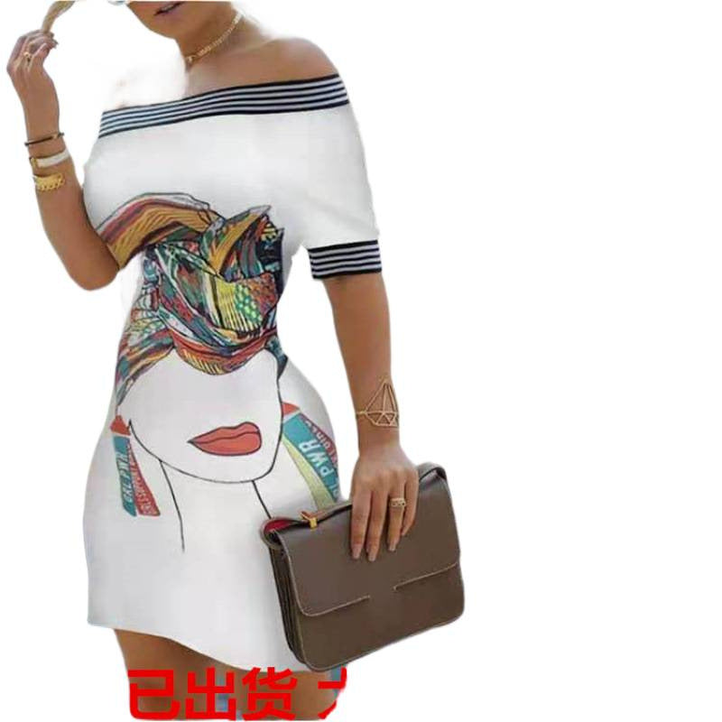 new arrival: hot-selling women's off-the-shoulder printed bodycon sexy dress for cross-border e-commerce ()