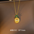 Titanium steel necklace women's new fanta stone yellow diamond pineapple creative fruit green diamond earrings open ring set accessories