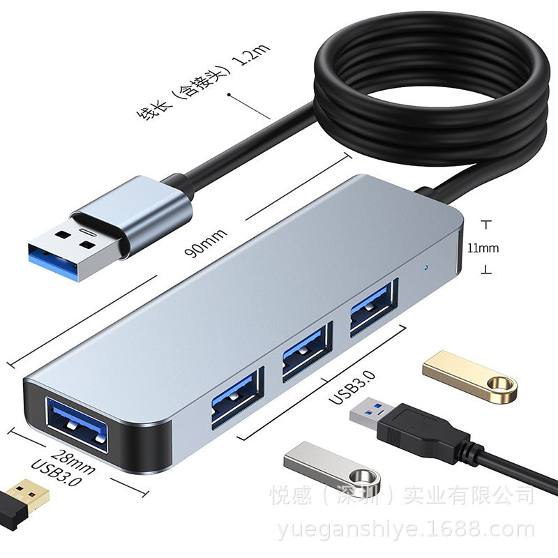 Usb 3.0 hub, 4-port splitter, aluminum alloy housing, pc laptop multi-interface connector
