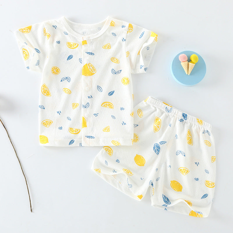 Baby short-sleeve set, pure cotton summer outfit, infant short-sleeve cardigan, newborn loungewear, lightweight children's pajamas