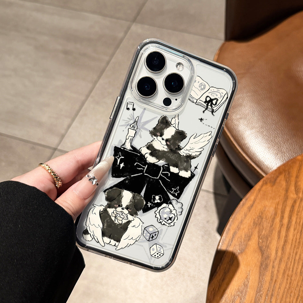 Suitable for apple 17promax gothic graffiti angel puppy phone case iphone16 cute 15/14 anti-fall