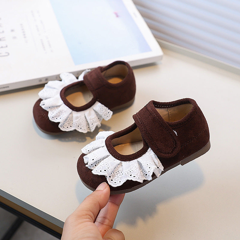 Insfrench small leather shoes  spring autumnew arrivalk-stylegirllace princess shoes soft bottom beanie shoes