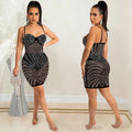 X5650 cross-border  fashion new product hot diamond mesh see-through sexy suspender sleeveless midi dress women