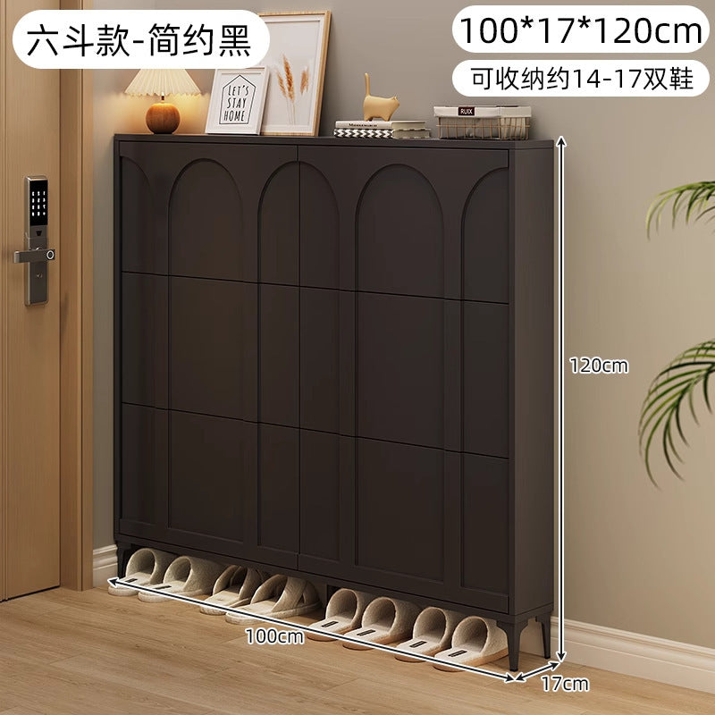 Ultra-thin tipping shoe cabinet cream style for home door small narrow entrance door shoe cabinet space-saving entrance cabinet all-in-one shoe rack
