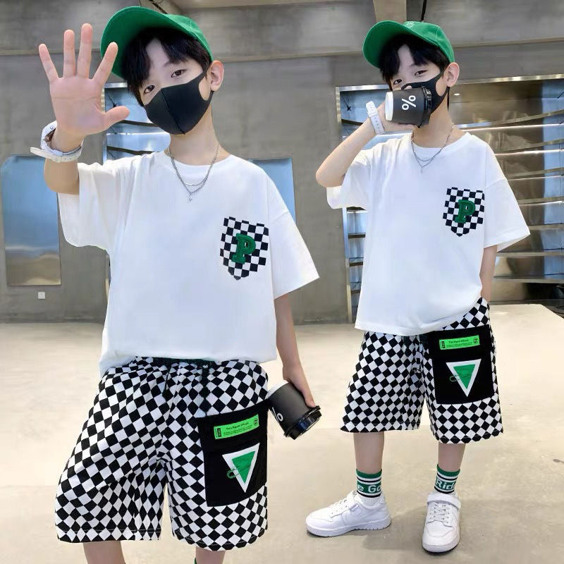 Boys' summer outfit set  new style: stylish and trendy summer streetwear for older boys and young men - cool and edgy short-sleeve clothing