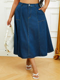 Fashion cross-border plus size skirt for women patchwork a-lineeleganteasiest for match denim mid-length skirt to cover the flesh slimming look denim skirt