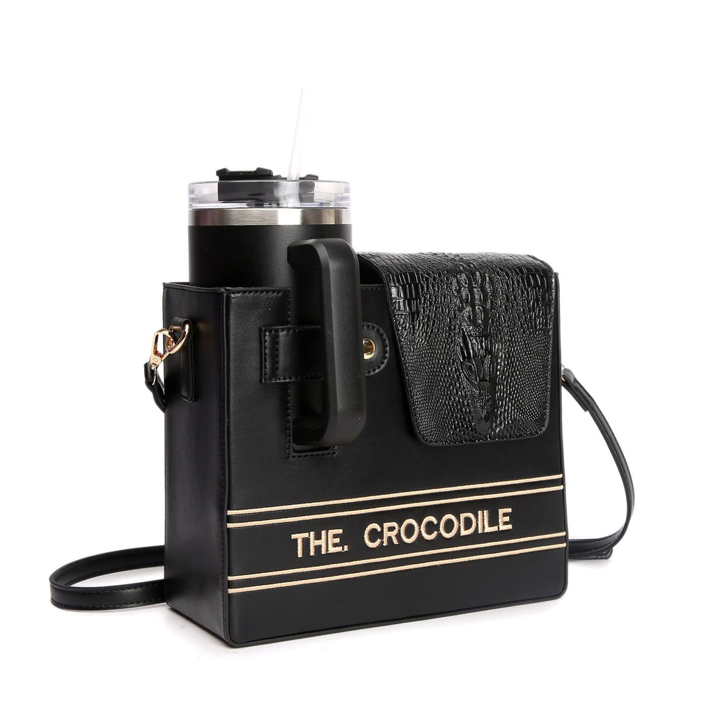 Cross-border hot sale, crocodile pattern outdoor portable water cup bag, high-end gift box, large-capacity thermostatic cup, shoulder messenger bag.