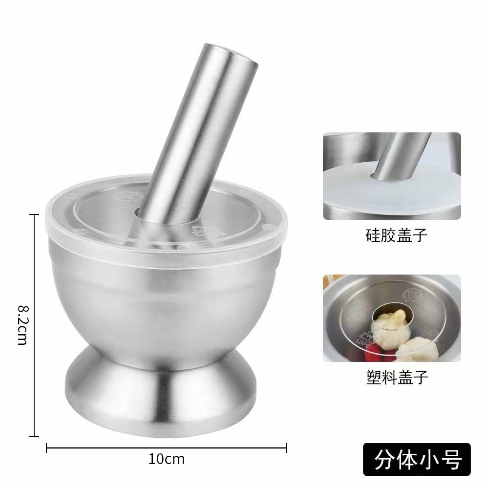 304 stainless steel garlic pounder, garlic paste bowl with lid, grinding artifact, medicine pounder, powder jar processing and personalized