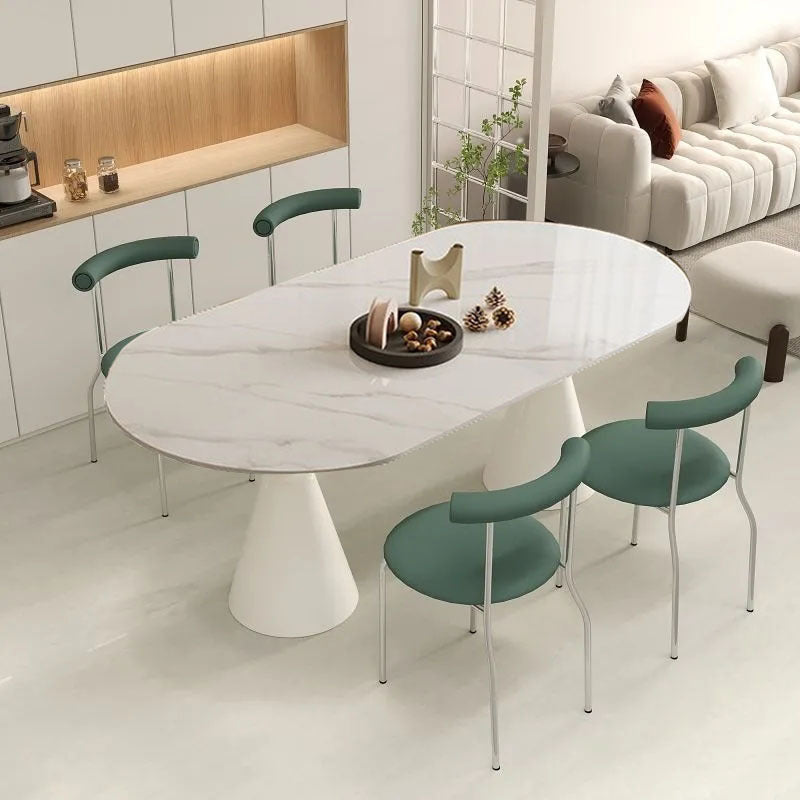 Luxury modern minimalist small apartment home oval dining table french cream style sintered stone dining table and chair set