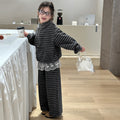 Girls' outfit set:  spring/autumn new korean style striped hoodie and wide-leg pants two-piece casual trendy set for mid-to-large children