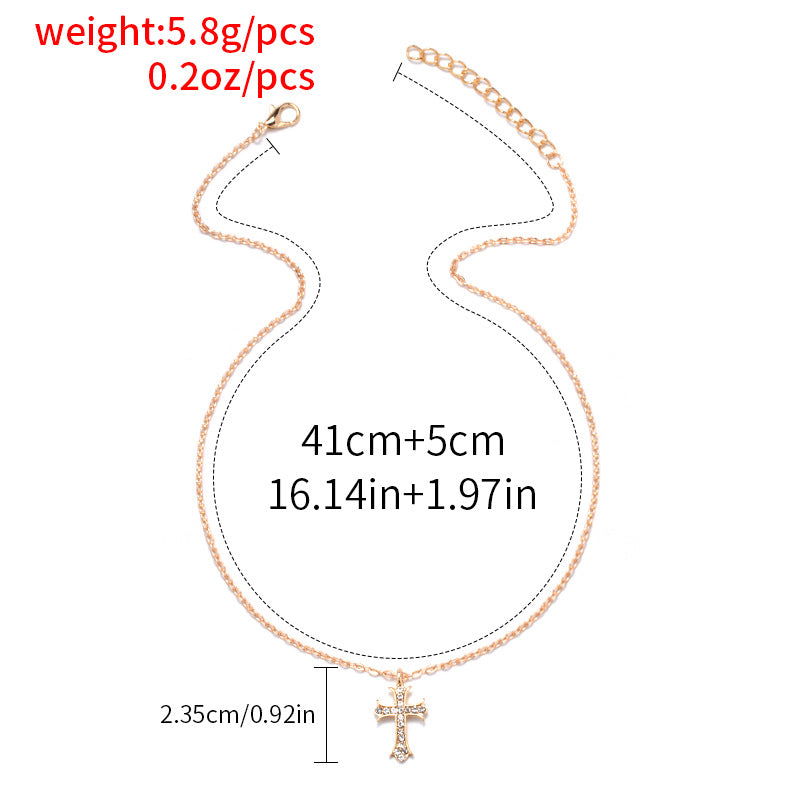 Rhinestone cross necklace wholesale - european & american style, diamond-studded pendant jewelry, women's high-end vintage autumn/winter sweater necklace