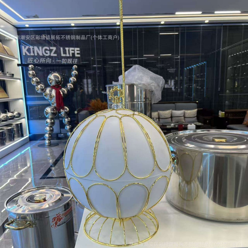 White stainless steel globe buffet warmer - creative hanging lid buffet stove - hotel hot pot warmer