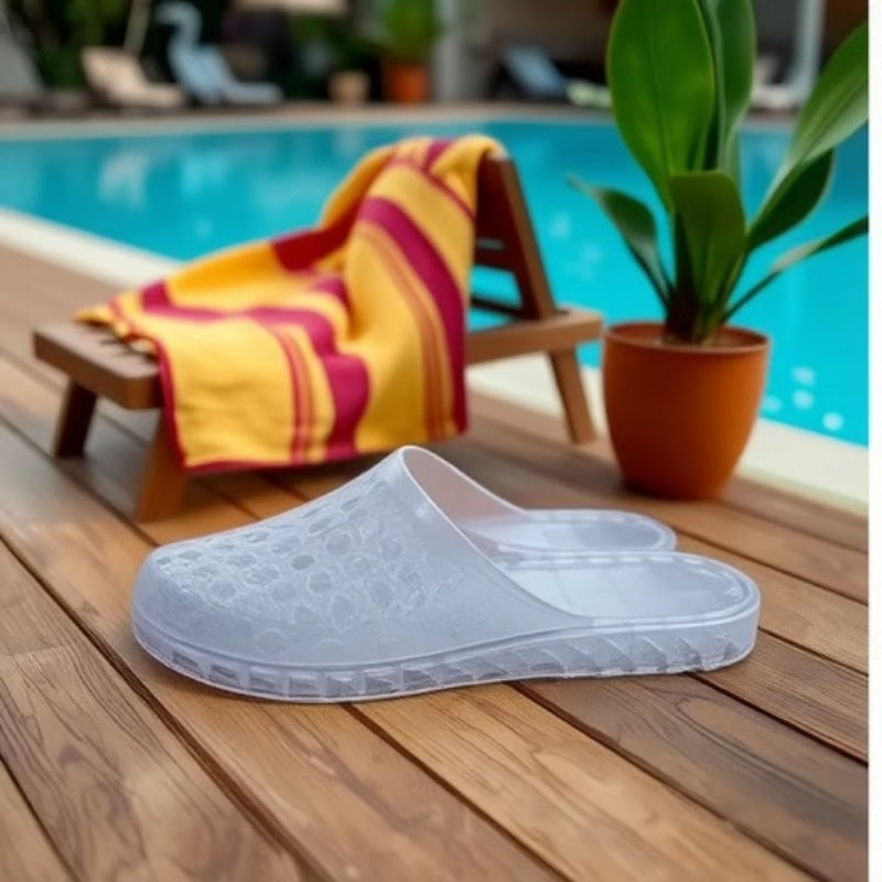 2024 summer new women's closed-toe transparent jelly flat sandals - bathroom non-slip indoor slippers, outdoor beach shoes