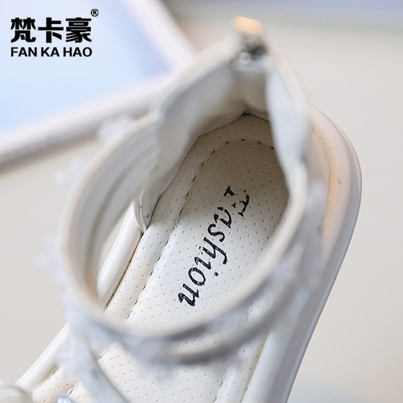 Vancahao girls' roman sandals -  summer new korean style kids' butterfly rhinestone princess sandals beach shoes