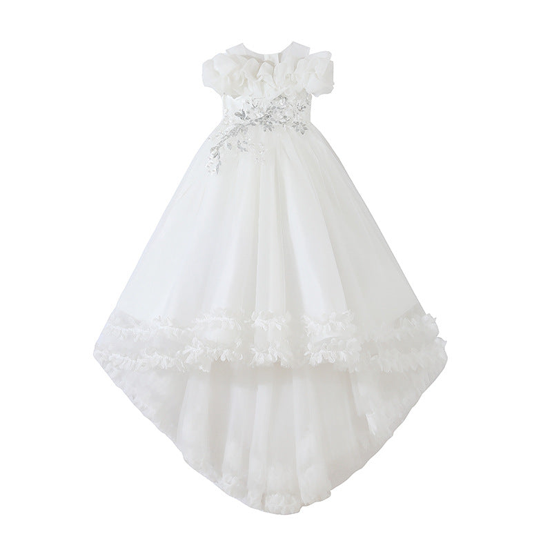 European and american style cross-border girls' gown - long train embroidered princess dress - piano performance dress - runway high-end light luxury style