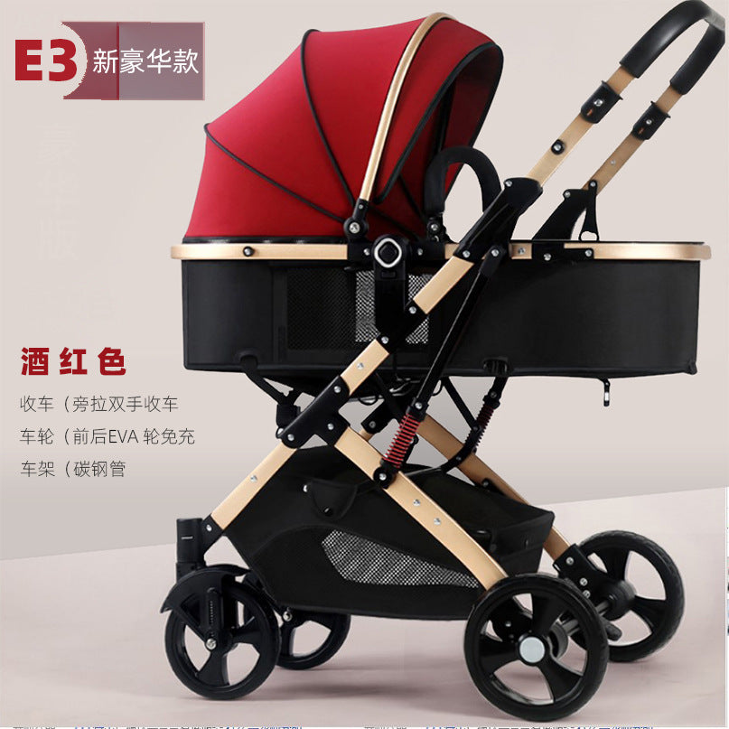 Newborn baby sleeping blue reversible, sit or lie down, high view baby stroller, foldable shock absorber stroller, two-way baby stroller