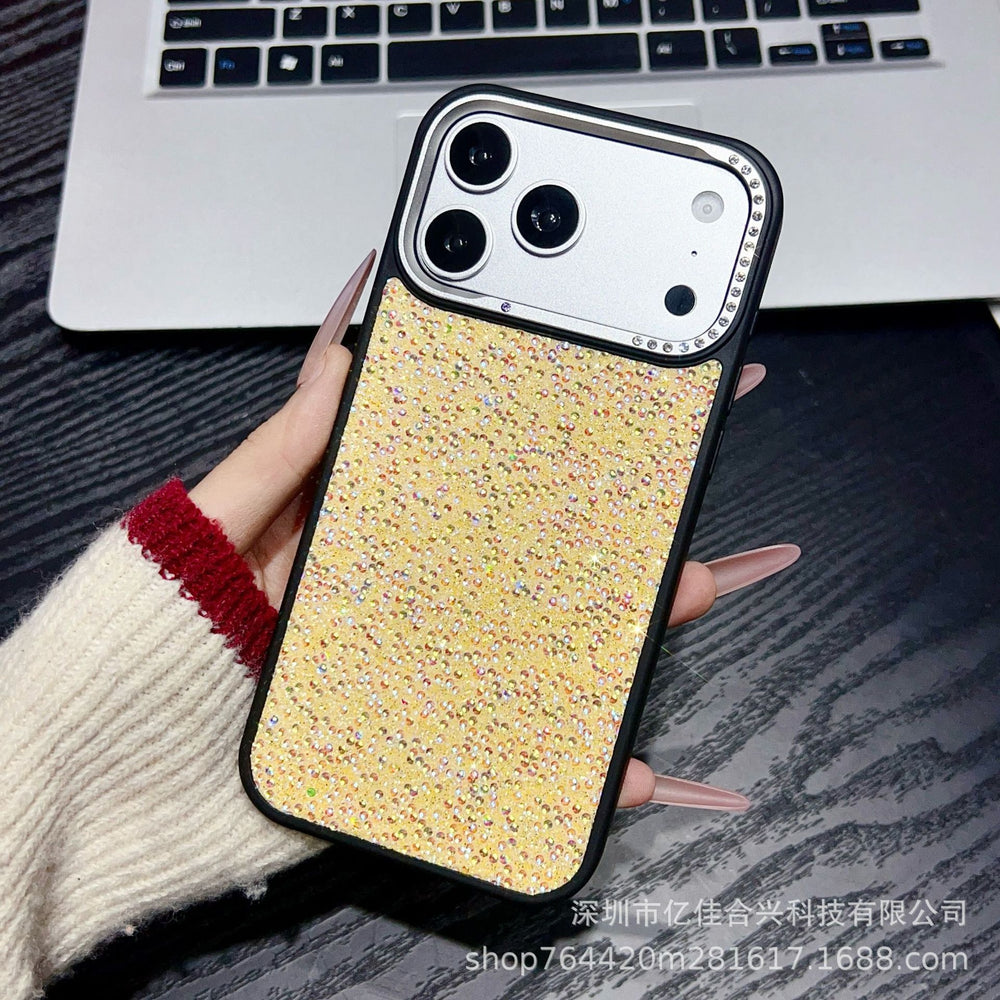 Suitable for iphone17promax large hole lens point drill mobile phone case apple 16/15p pearl leather pattern protective cover