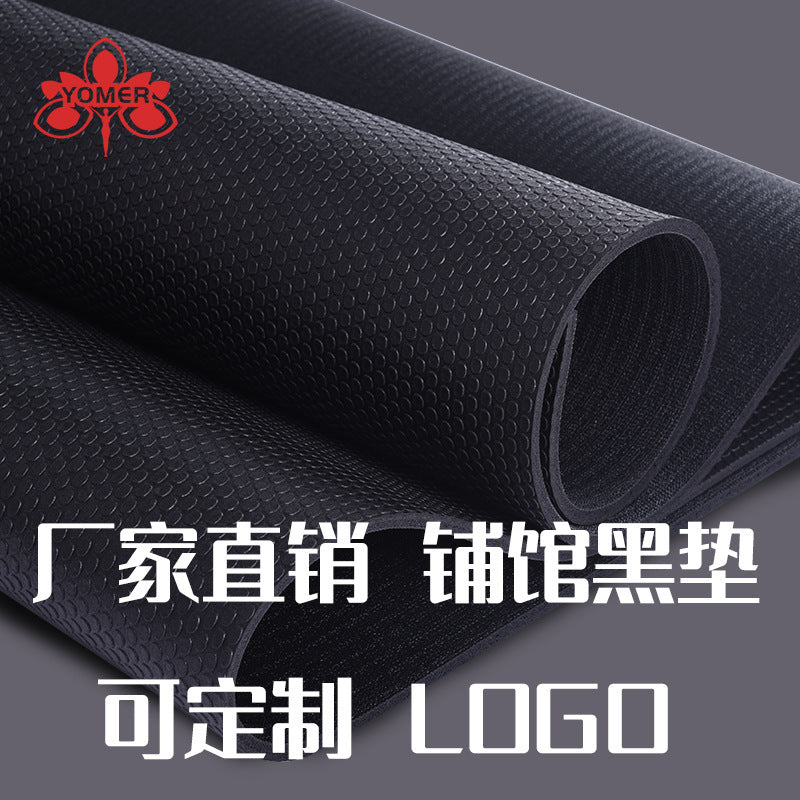 Pvc yoga mat - black, customizable logo, non-slip, ideal for jump rope, aerobics, gym workouts, and fitness training