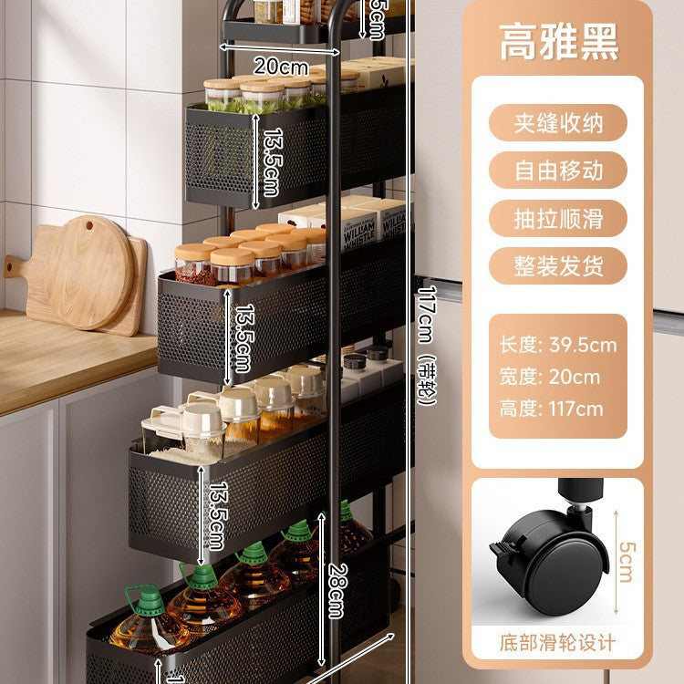 Narrow gap storage shelf stainless steel cart kitchen refrigerator narrow space organizer mobile bathroom storage cabinet