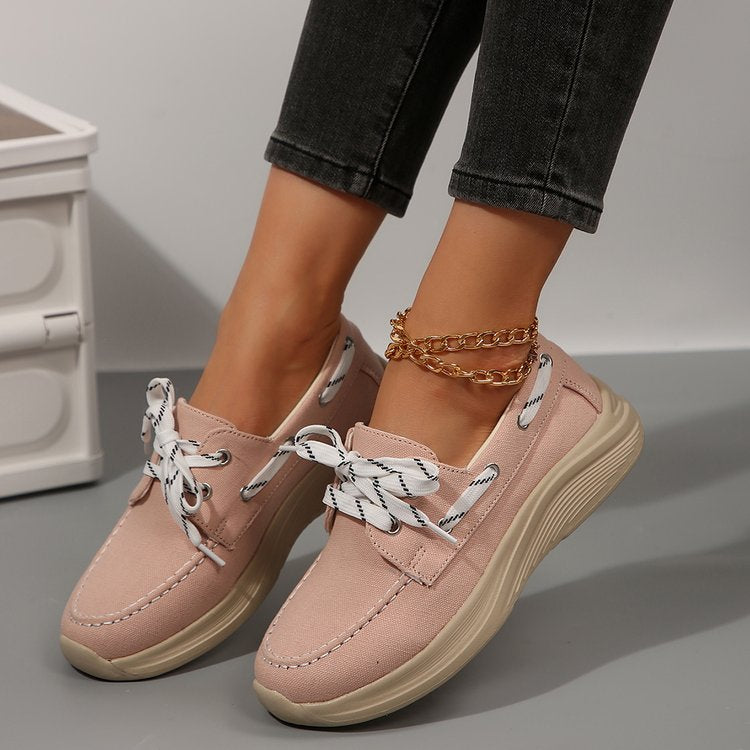export plus size casual flats for women,  spring/autumn new collection, round toe chunky sole low-cut lace-up flat casual shoes