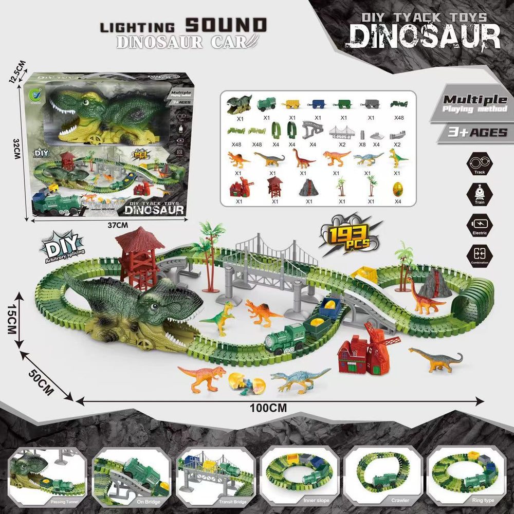 hot-selling electric dinosaur track car diy versatile assembly building educational roller coaster tunnel toy wholesale