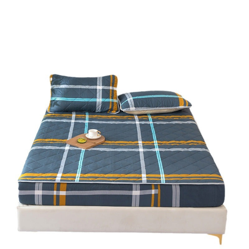 New arrival high weight brushed quilted bed sheet pure color washed cotton mattress protector cotton thickened bed cover bed cover