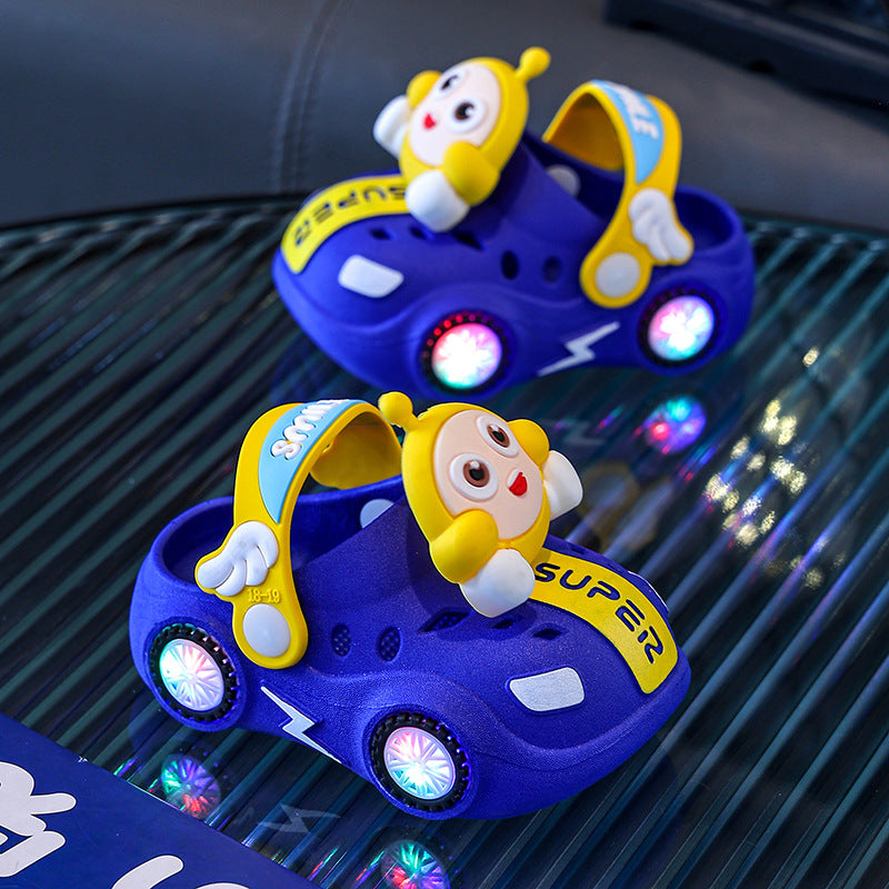 Kids slippers summer baby girl car bright light indoor soft bottomnon-slip sandals slippers boy egg hole shoes