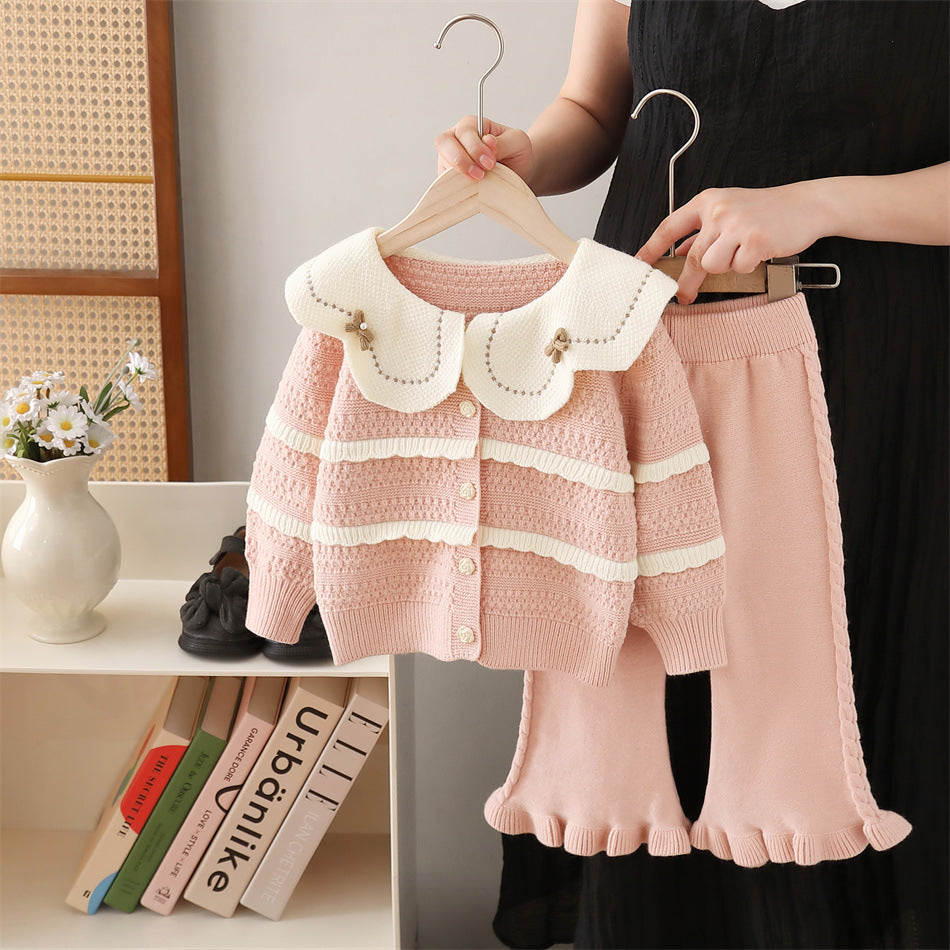 Girls' knit sweater set - new  collection: two-piece outfit with oversized collar and pants