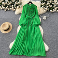 Frenchclassyelegancedress women's heavy industry beading stereo flower strap waist draped large swing pleated long skirt