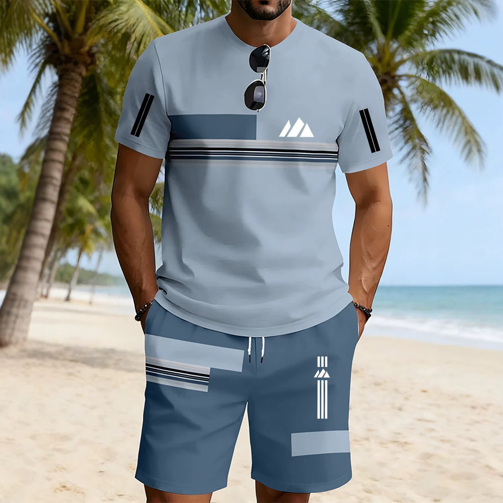 men's short-sleeve and shorts set, casual sportswear set, 3d printed cross-border hot seller, dropshipping available