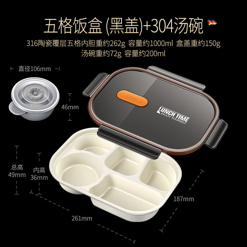 316 ceramic coated lunch box can be heated in microwave oven, lunch box, office workers bring rice, sealed and divided bento lunch box