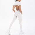 New arrival cross-border fashion tight back cut out short-sleeved pants jumpsuit sports running fitness jumpsuit yoga clothes