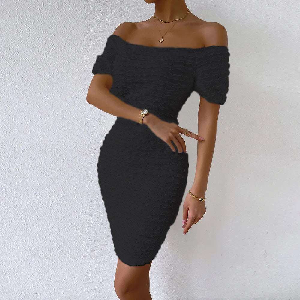 Amazon fashion cross-border women's summer  one-shoulder short sleeve off-shoulder sexy bodycon mini dress