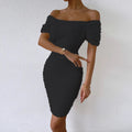 Amazon fashion cross-border women's summer  one-shoulder short sleeve off-shoulder sexy bodycon mini dress
