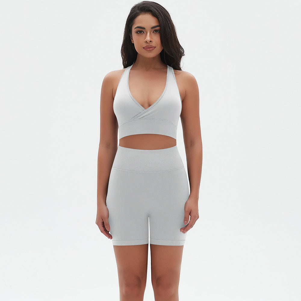 New quick-dry racerback sports bra and high-waisted butt-lifting tight shorts workout set - seamless yoga outfit for women (european & american style)