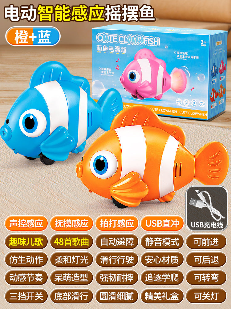 Electric simulation fish automatic sensor to avoid clownfish swing and move educational zoology crawling and chasing kids toys