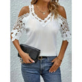 Aliexpress summer new arrivals: european and american style fashion women's loose lace v-neck short sleeve t-shirt for cross-border e-commerce