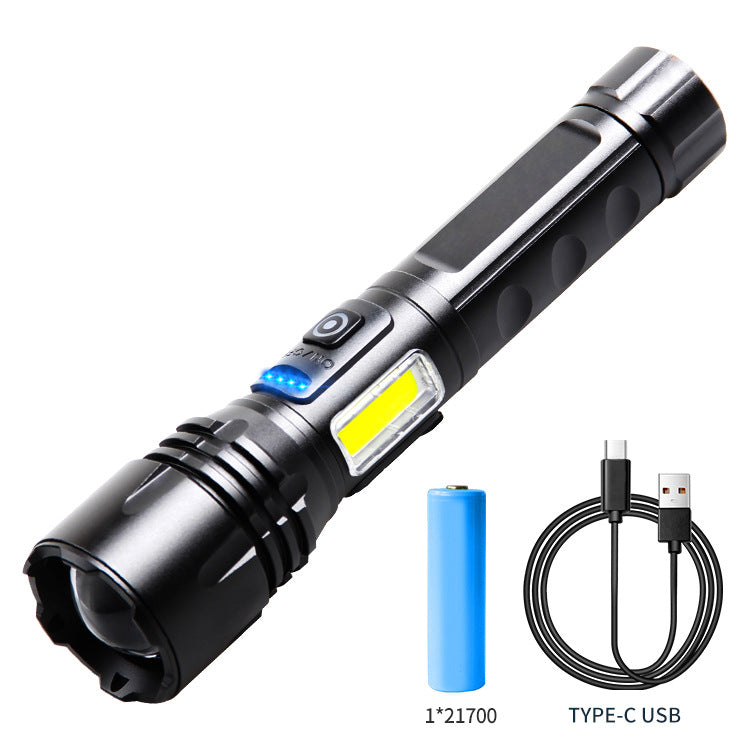 Cross-border new XHP50 telescopic zoom Type-Cusb charging side light COB red and white outdoor LED flashlight