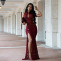 C7641 cross-border   fashion women's sexy lace hollow-out slit bodycon dress