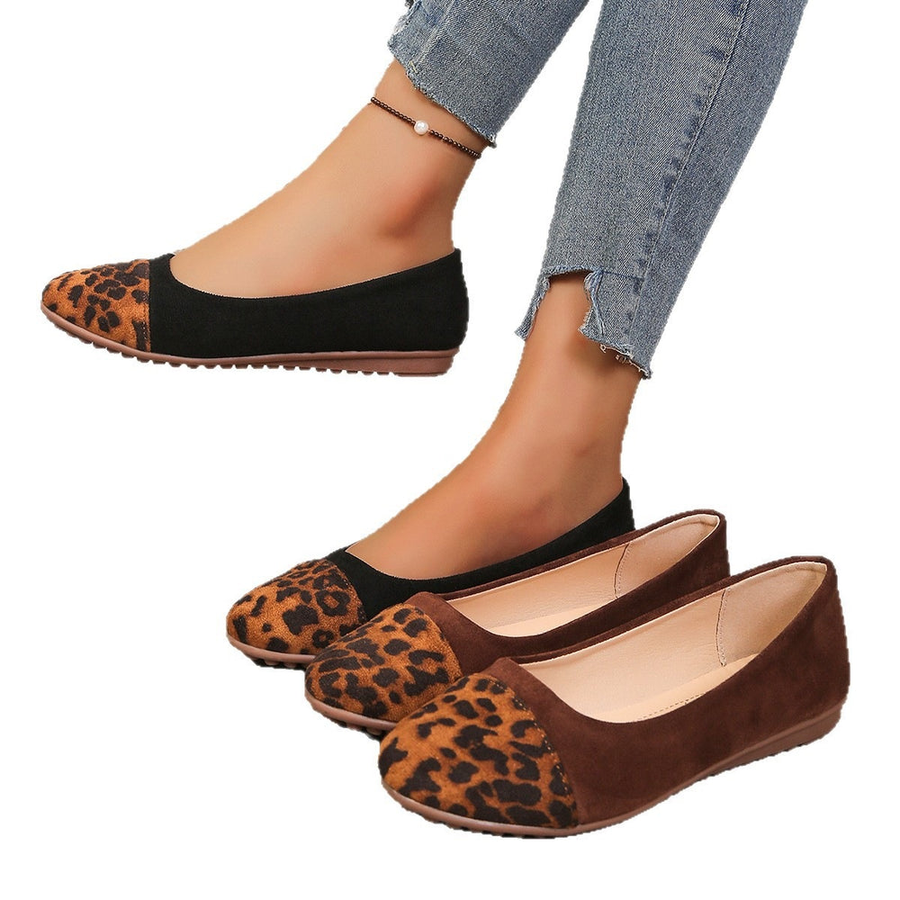 cross-border e-commerce plus size loafers for women, new spring collection, suede flat slip-ons, leopard print casual women's single shoes