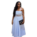 European and american cross-border women's fashion:  summer new collection - stylish blue and white striped camisole top with high-waisted midi skirt set