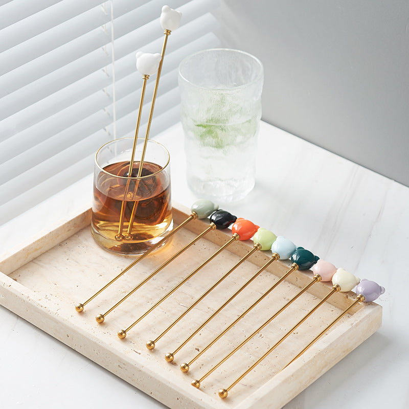 304 stainless steel tea & coffee stirring rods - multi-colored dessert picks - high-value ceramic handle milk frothing sticks - wholesale