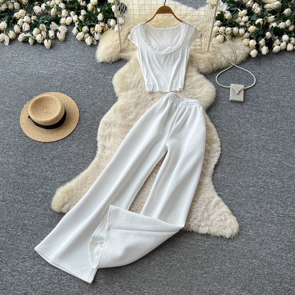 Light mature style v neck sleeveless t-shirt lazy high waistloose pants women's summercasualcasualelegantwork clothingtwo-piece set