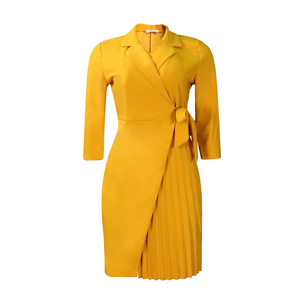 D340plus sizeexport women's clothingnew arrivalfashion suit collarfashion strap waist pleated africandress
