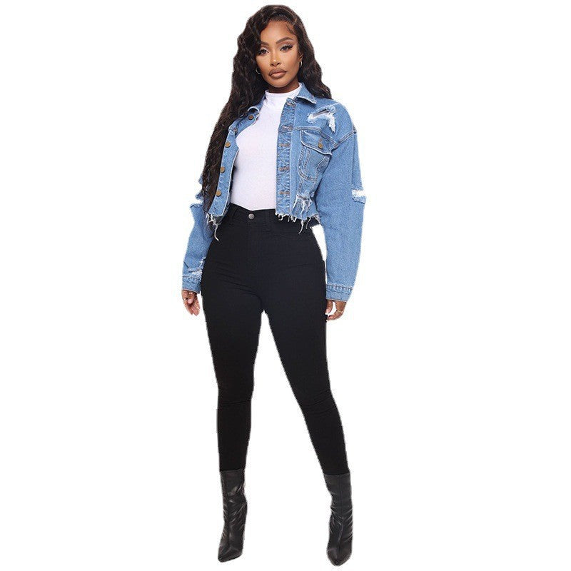 Processing personalized bao style denim outwear women's hot-selling new arrival   cut button denim short outwear