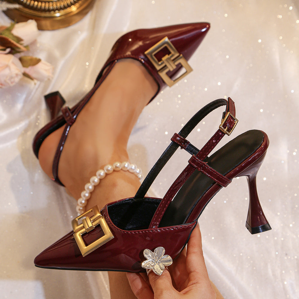 Plus size metal buckle high heel sandals for women 2026 summernew arrival thin heel export pointed toe fashion toe cap sandals in stock
