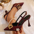 Plus size metal buckle high heel sandals for women 2026 summernew arrival thin heel export pointed toe fashion toe cap sandals in stock