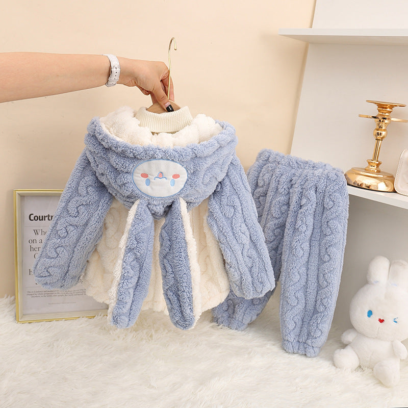 Kids flannel baby pajamas girl autumn wintercutelong sleevessuit baby girl coral velvet home clothes winter