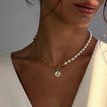 European and american cross-border jewelry niche ins splicing imitation pearl chain necklace personalized sunflower pendant clavicle chain for women
