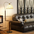 French medieval walnut grain living room sofa next to coffee table storage desktop atmosphere wabi-sabi style bedside floor lamp